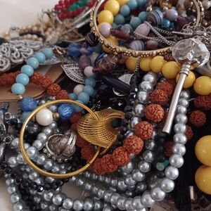 4.145 Lbs Mixed Metal Silver, Gold Tone and Beads Women's Mystery Jewelry Bag